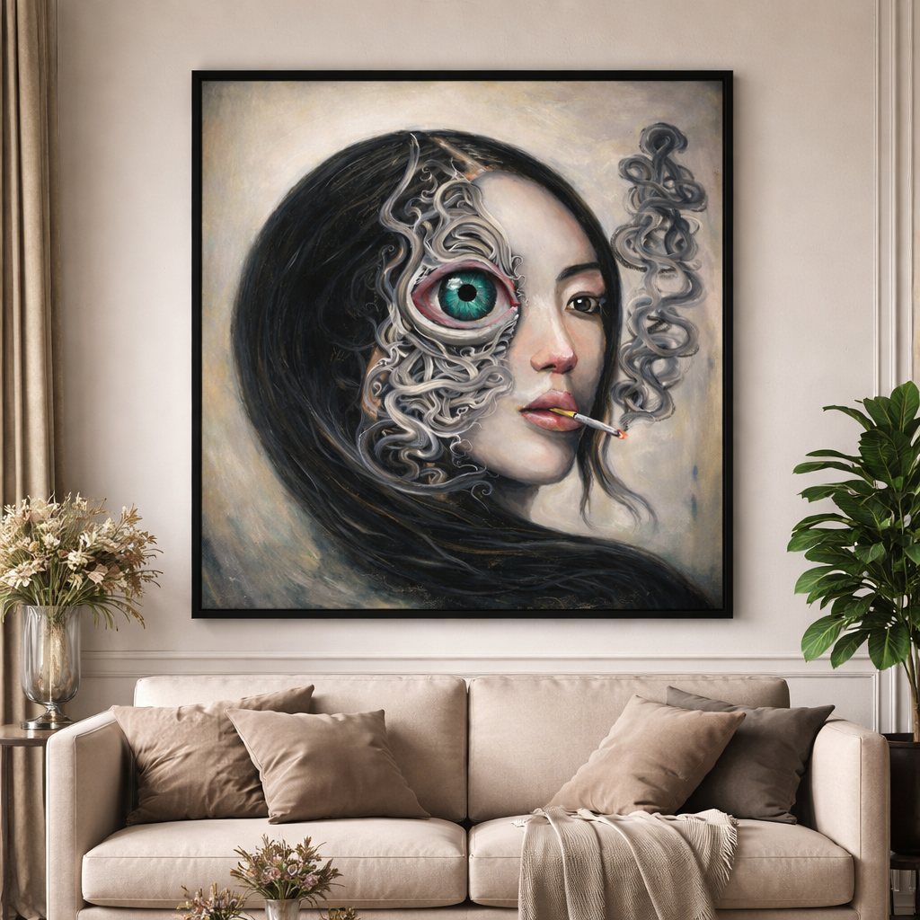 The One Who Sees is a hand-painted piece from the Zoe Arte Originals series.