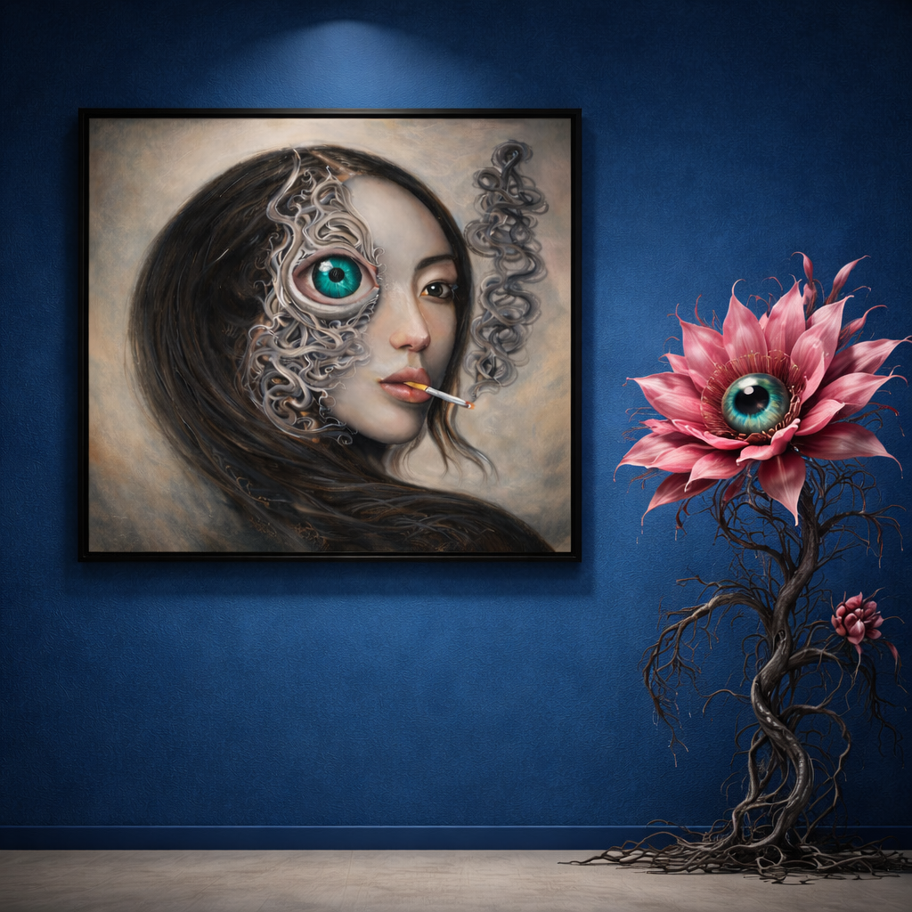 The One Who Sees is a hand-painted piece from the Zoe Arte Originals series.